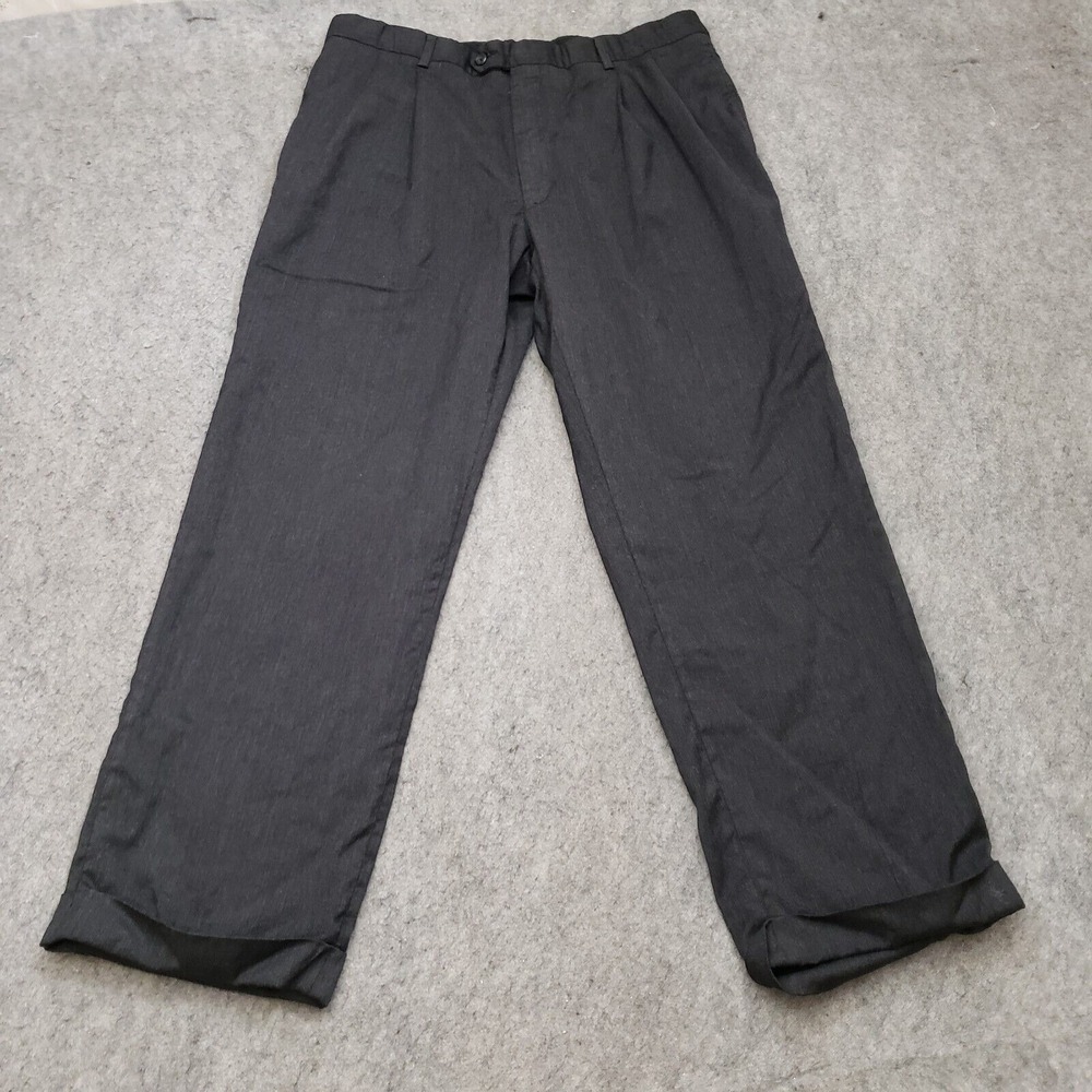 Jos A Bank Pants Mens 36R Gray Black Straight Dress Slacks Casual Wool Adult